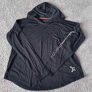 Women’s Orange Theory Fitness Black Hooded Long Sleeve Top Size Large